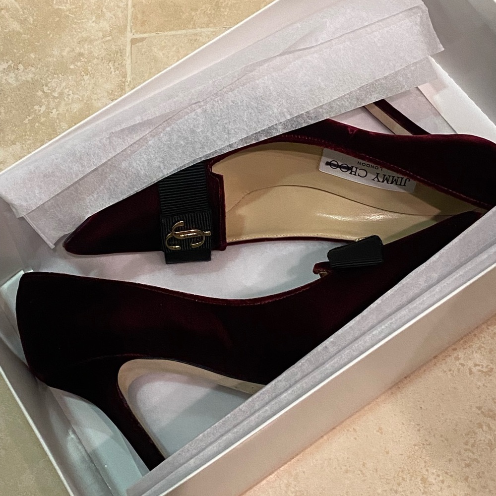 RARE- Jimmy Choo Burgundy Velvet Ari Heels- Brand New